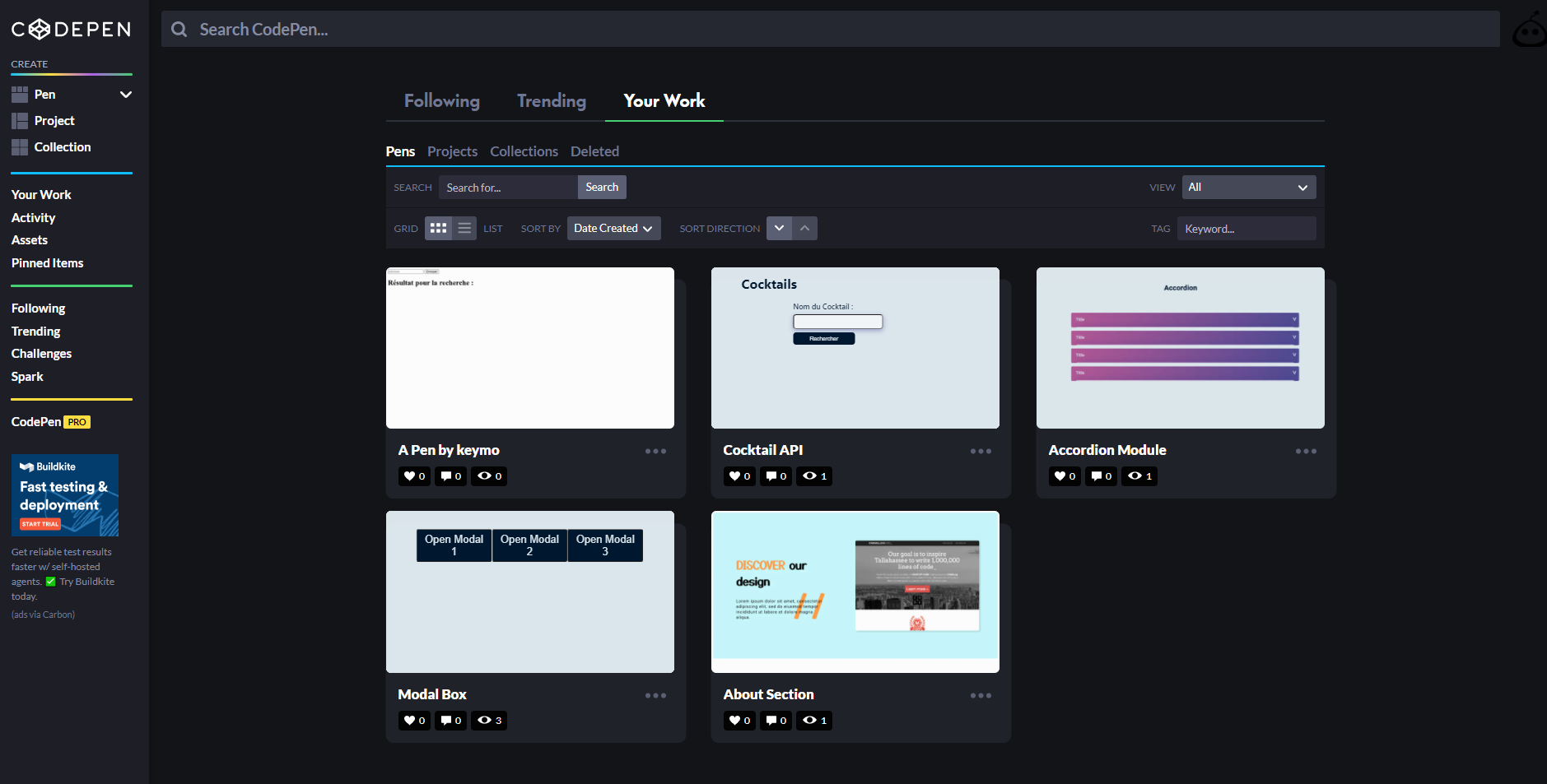 Projets CodePen